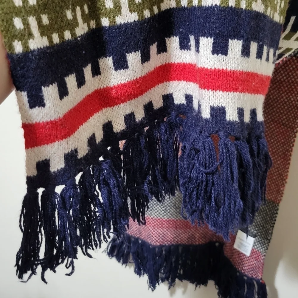 ​J. Crew Fair Isle Scarf Navy Blue Red Geometric Knit Winter Wool Blend Nordic